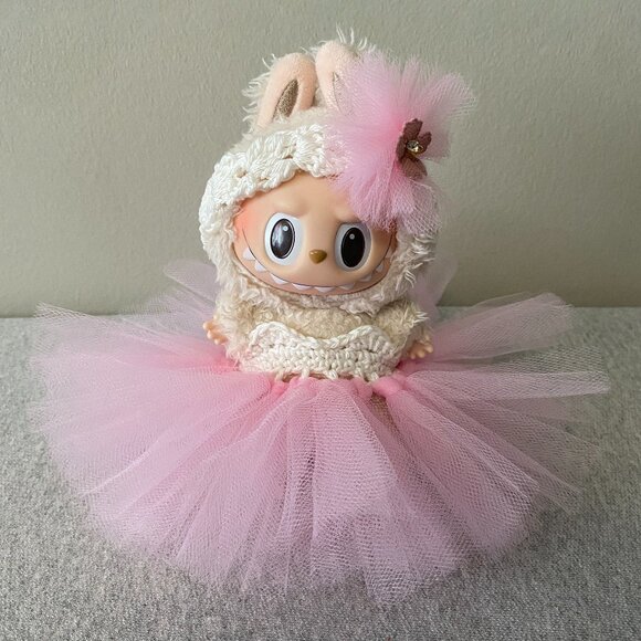 Handmade Crochet Pink Sweetheart Neckline Tutu Outfit for Labubu 2-Piece Set - Picture 1 of 7